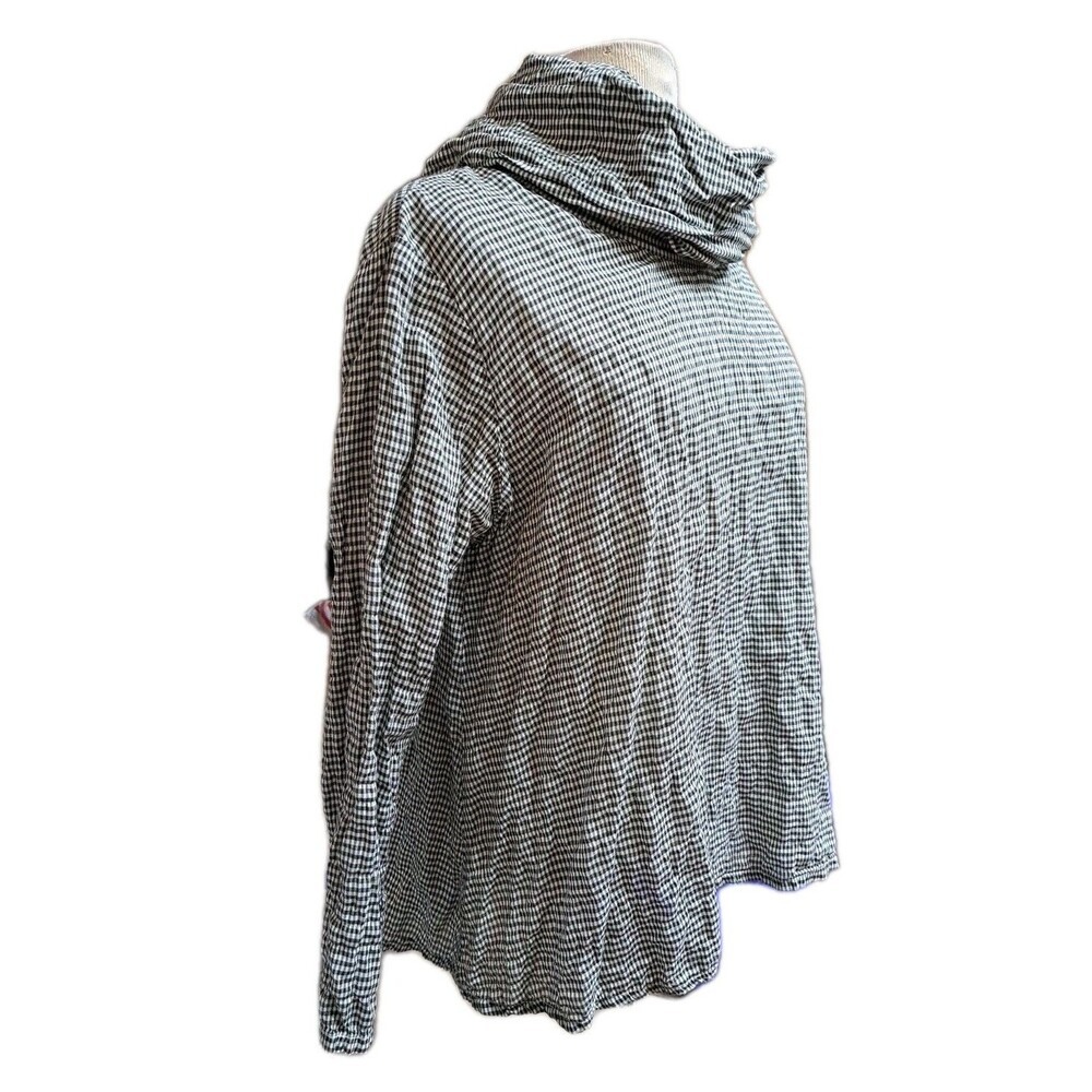 CUT LOOSE Stonewall Top Women Size M Check Crinkle Tencel Cowl Neck Pullover - Picture 2 of 7